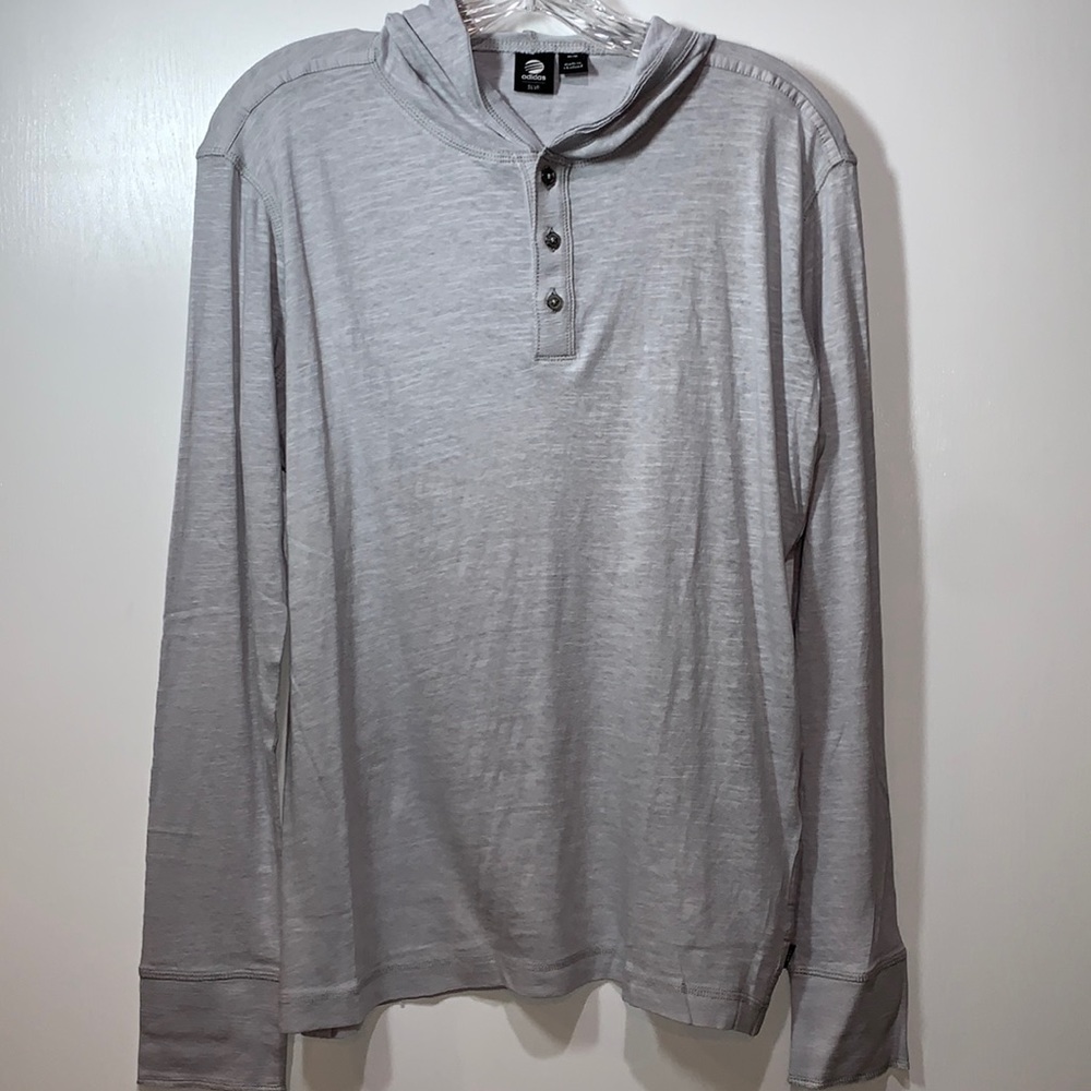 Adidas SLVR Light Gray Long Sleeve Hooded Henley M